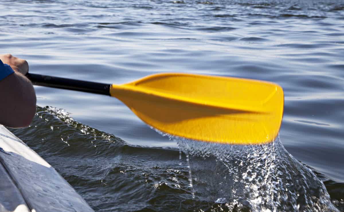 close up of yellow kayak paddle