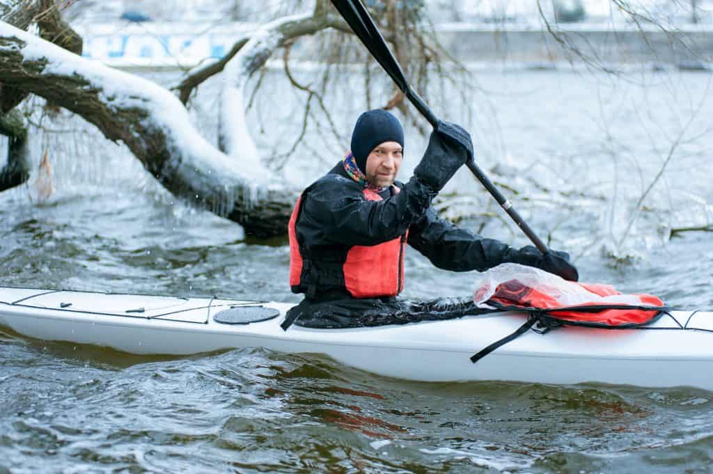 winter kayaking on the river in Ukraine 05