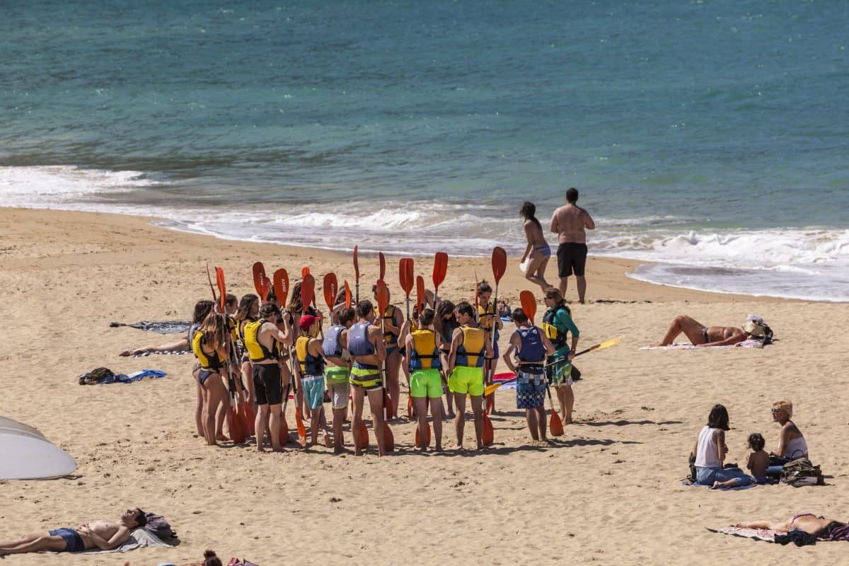 Kayak school on the beach