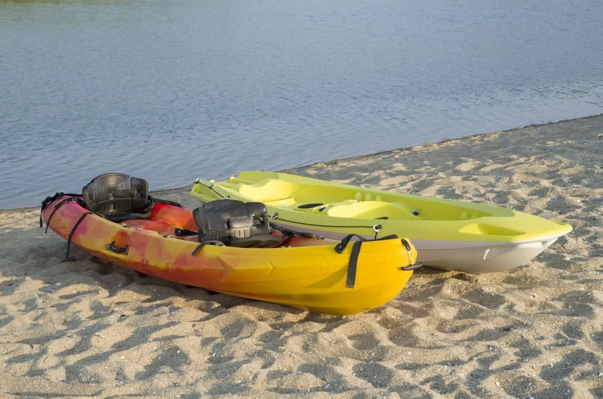 Two different types of kayak two-seat sit-on-top, with black kayak seat
