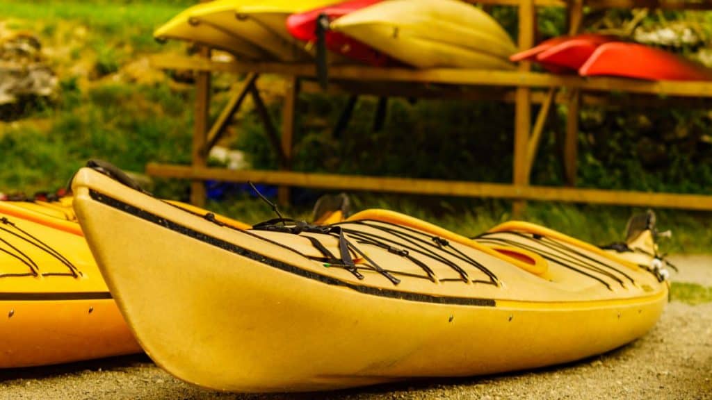 Yellow kayak ready for inspection 