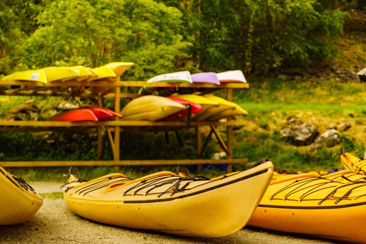 kayak storage idea - kayaks on wooden rack