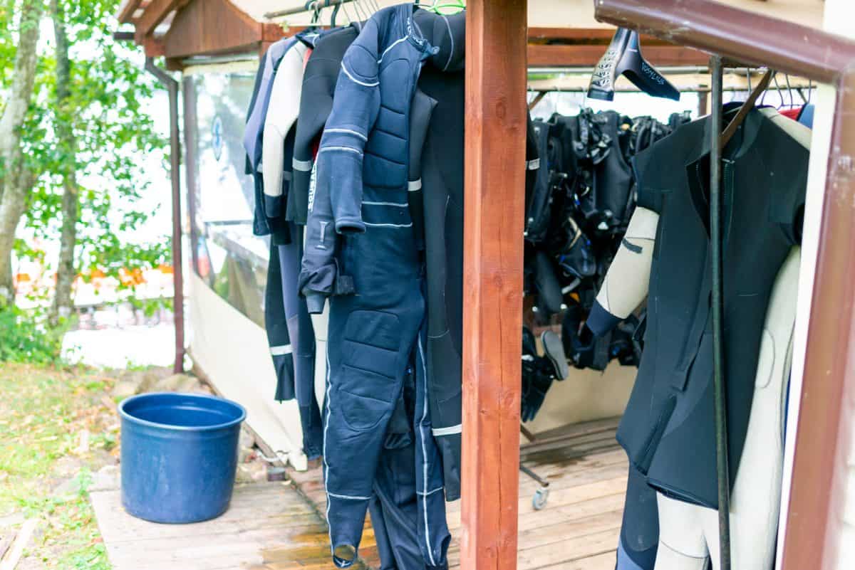 Dry Suits hanging drying
