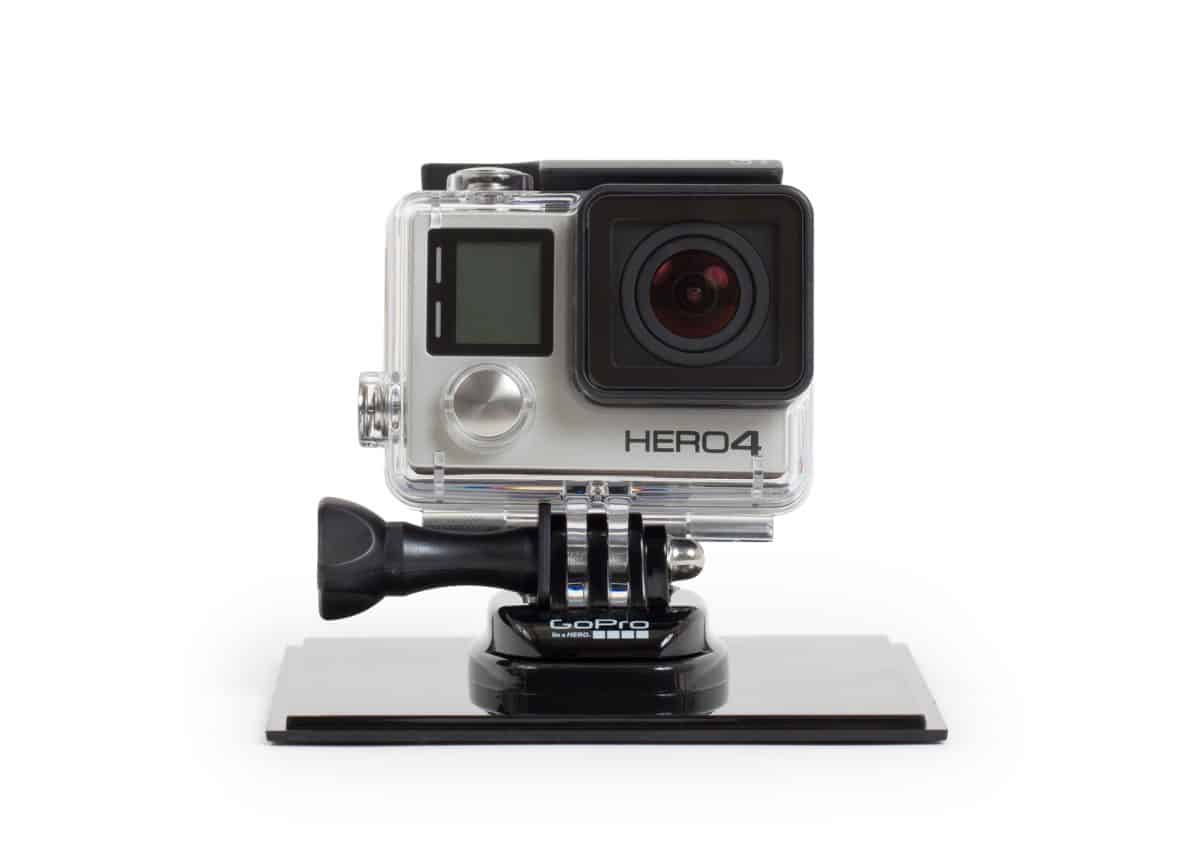 Go-Pro Hero 4 on kayak camera mount - white background