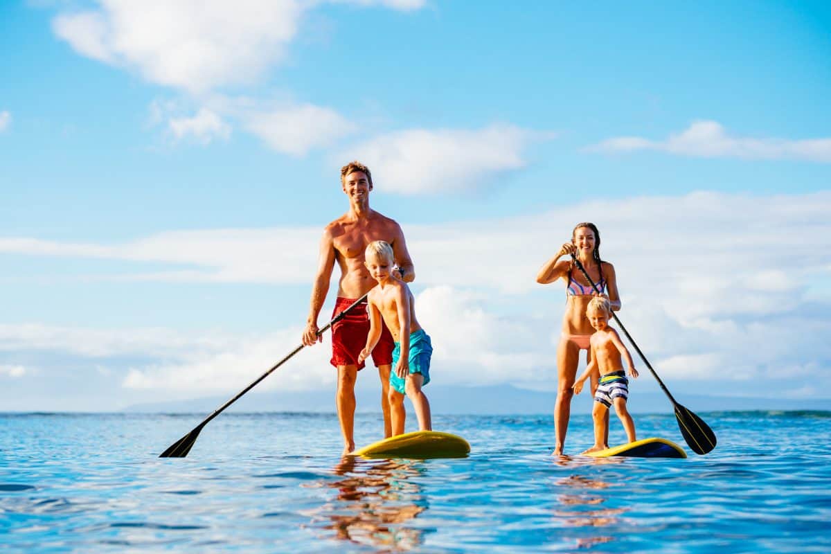 Family Having Fun on Stand Up Paddle Board