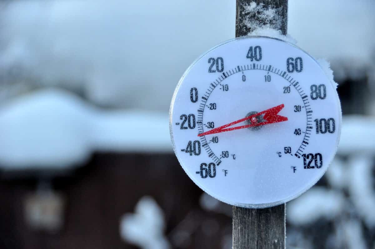 Gauge indicating cold weather and cold water temperature