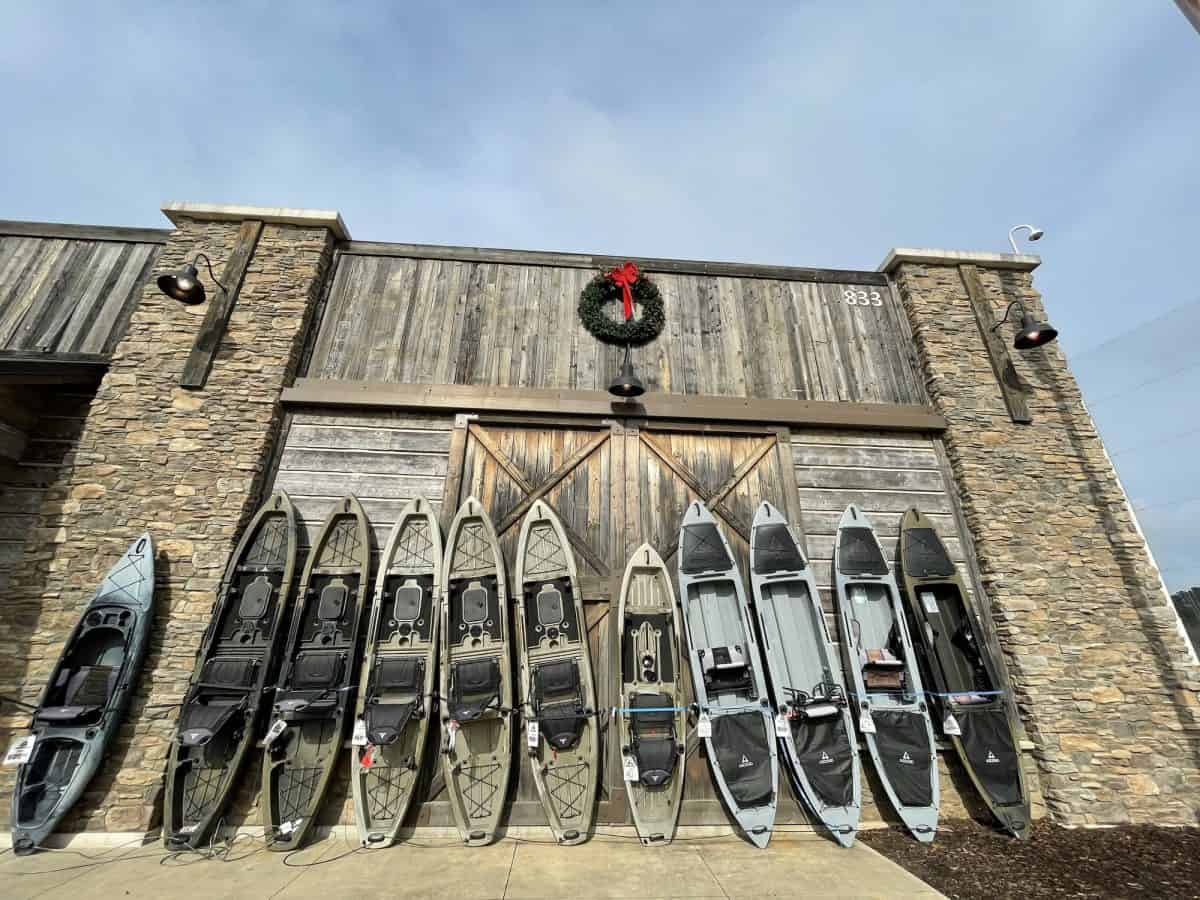 Kayaks for sale outside retail store