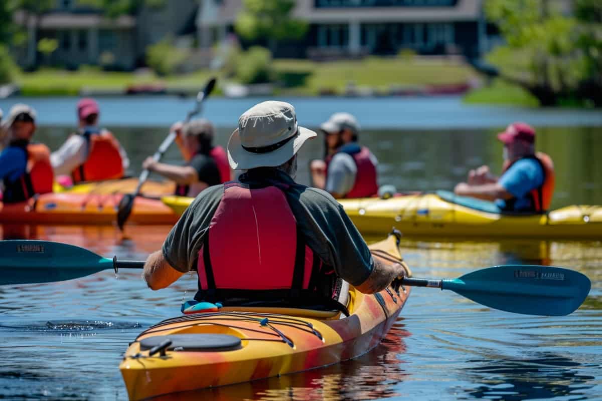 New kayaker out on the water learning to kayak