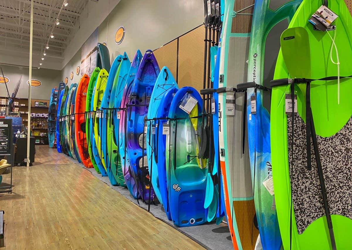 Photo showing a line of different kayak designs