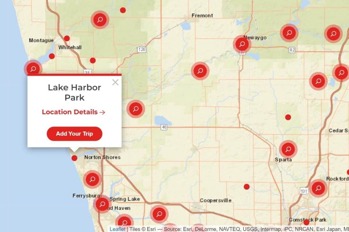 Screen grab of adding a new trip to paddle board map