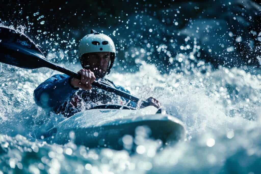 Whitewater kayaker navigating rapids