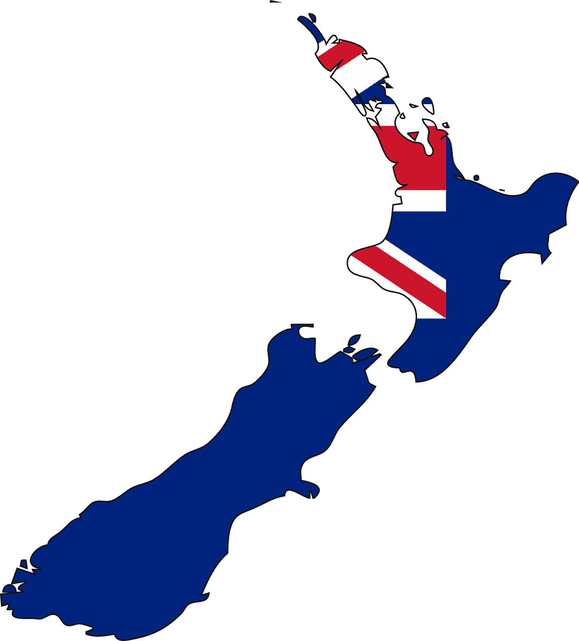 New Zealand map with flag inside and ribbon